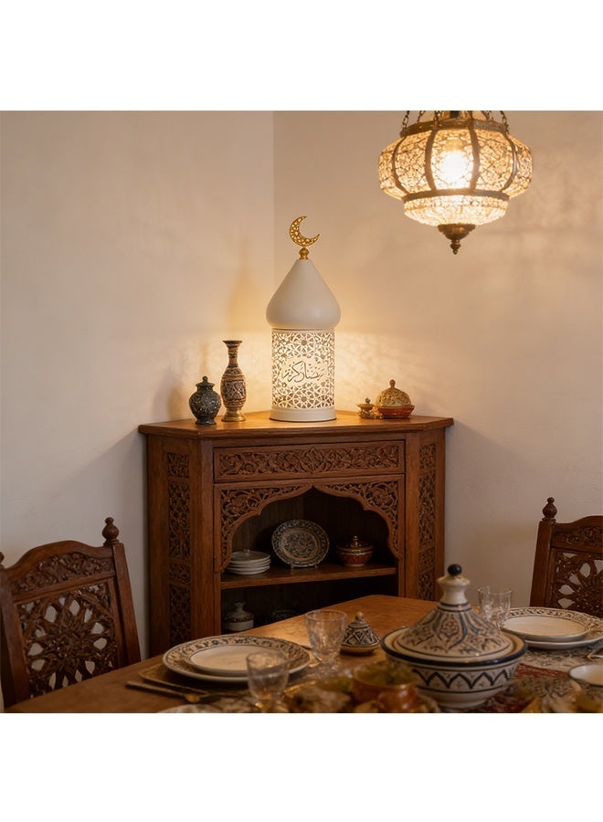 Ramadan Hollowed-out Led Lantern, Eid Lighting Fixtures - Battery Operated Moroccan Hollow-out Iron LED Light for Home, Desk, Bedroom, Living Room, Decoration & Gift (White - Excluding the battery) - Image 4